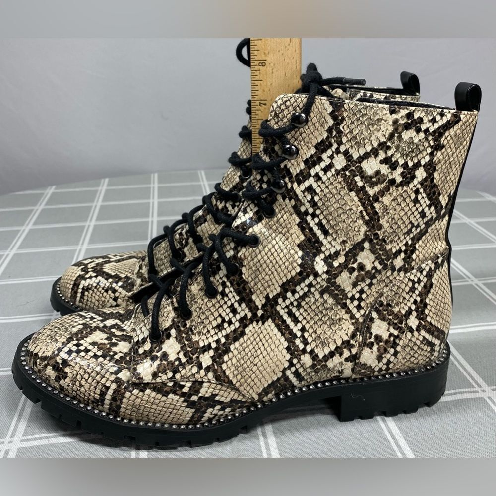 Express Snakeskin Print Combat Boot Side Zip Rhin… - image 7
